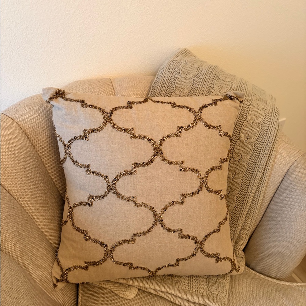 Pottery Barn Tan Beaded Pillow Cover | ~17 1/2"